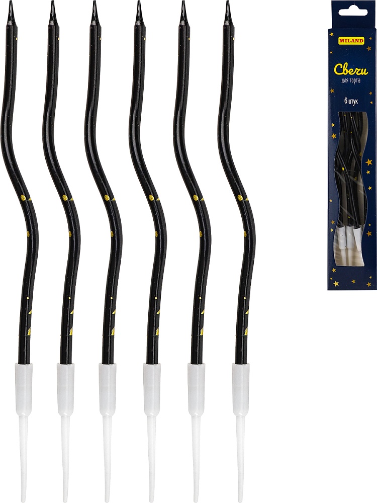 Набор свечей для торта 6шт. "сияние" чёрные
