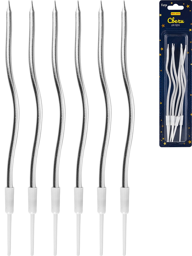 Набор свечей для торта 6шт. "яркий блеск" серебристые