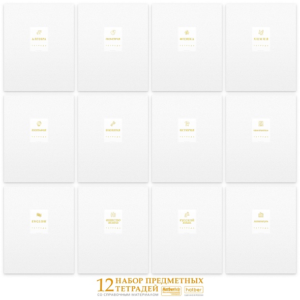 Тетради предметные "белое золото" комплект 12шт. 48л. (hatber) софт тач,3d фольга