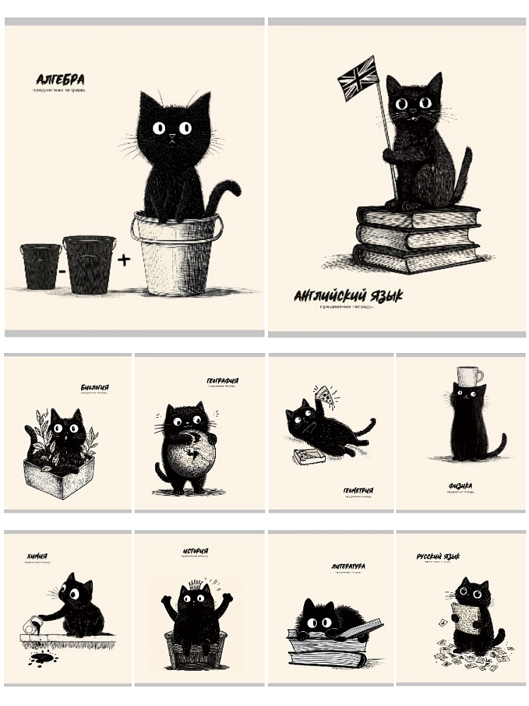 Тетради предметные "bad cat" комплект 10шт. 48л. (проф-пресс) тиснен.