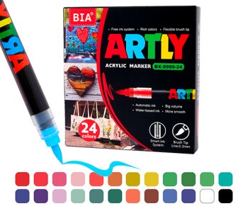 Набор маркеров акрил. bia "artly" 24цв. кисть 2,0-3,0мм