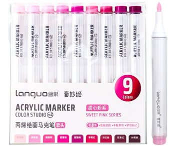Набор маркеров акрил. languo розовые оттенки 9цв. кисть 1,0-3,0мм