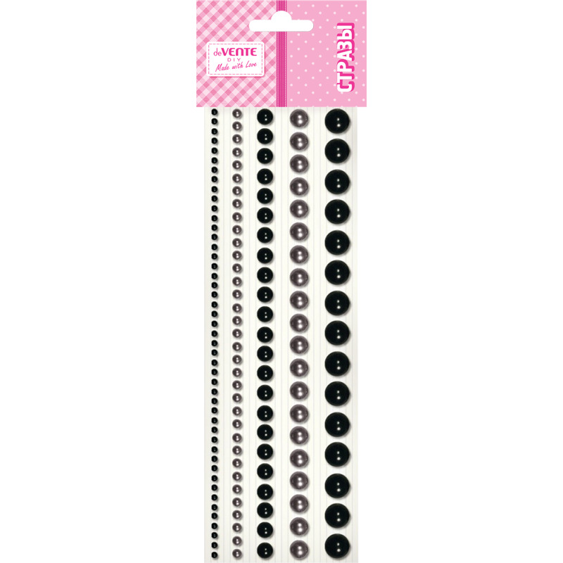 Наклейки стразы акриловые devente "diy pearls" цвет чёрного бриллианта/жемчужный 115шт.