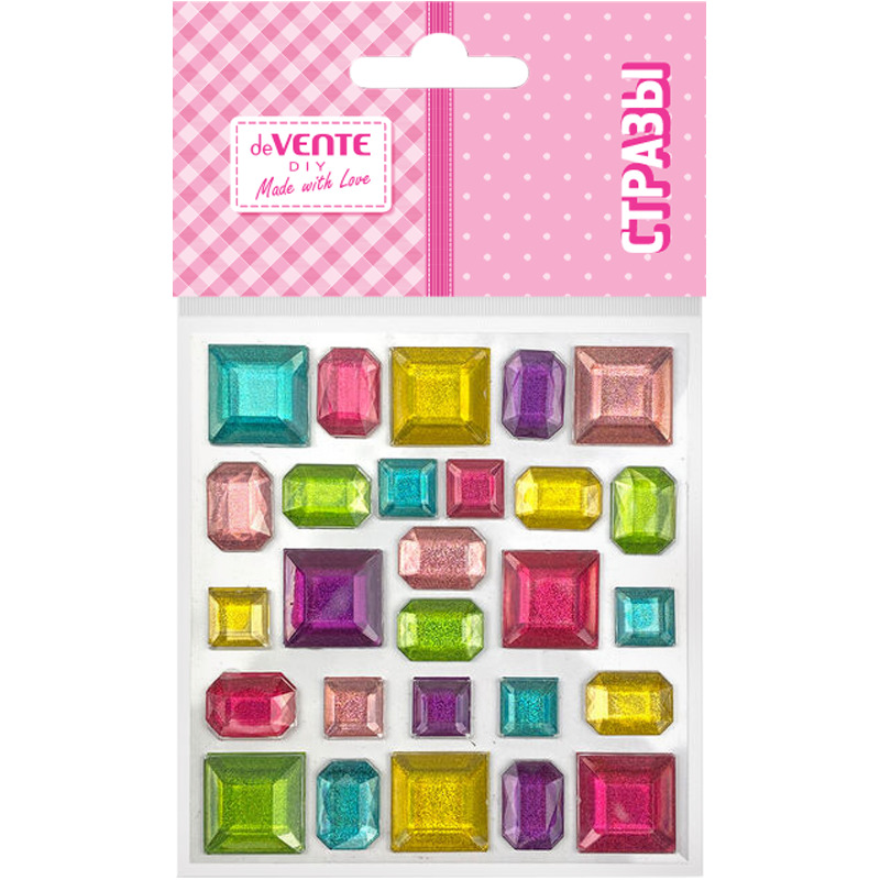 Наклейки стразы акриловые devente "diy chunky gems brights" разноцветные 27шт.