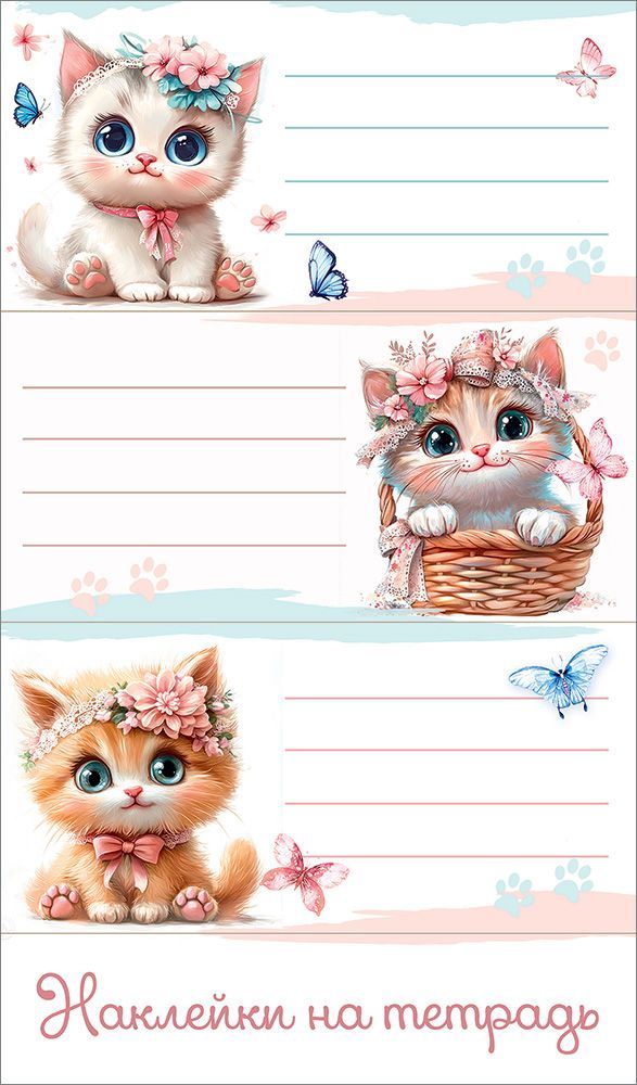 Наклейки на тетрадь "кошечки"