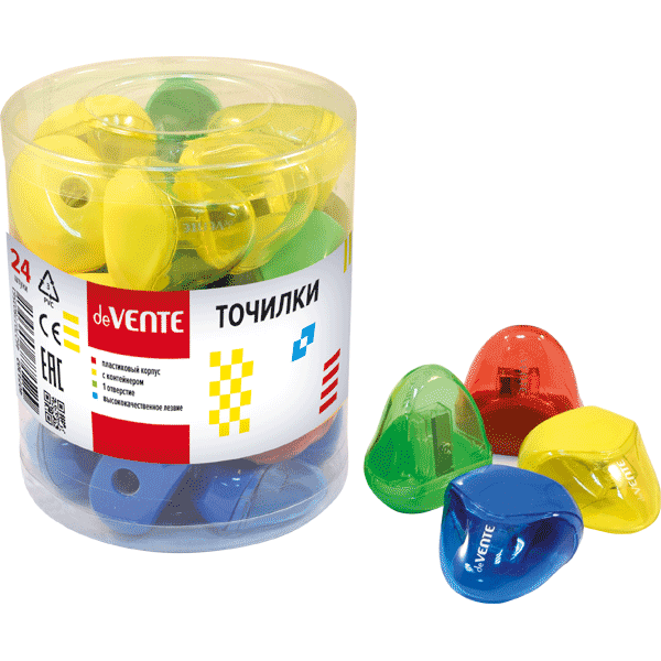 Точилка с контейнером "attomex/devente" овальная (пластик) асс-т