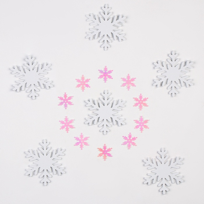 Декор. "снежинки" 6,5см-6шт, 2см-10шт белые