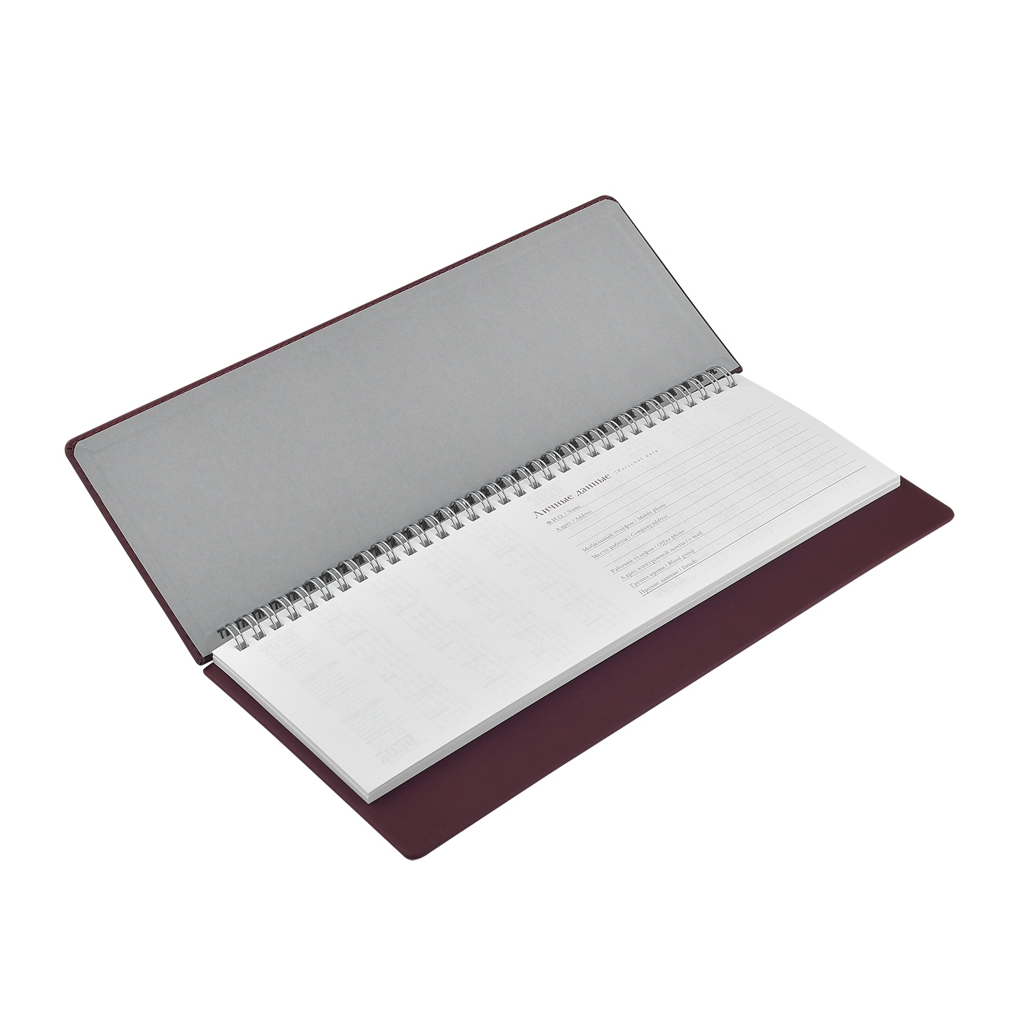 Еженедельник 2027 гребень 305х130мм альт "velvet" бордовый кож.зам.