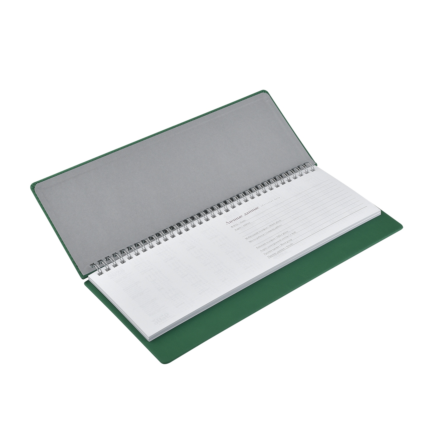 Еженедельник 2027 гребень 305х130мм альт "velvet" зелёный кож.зам.