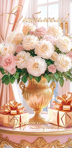 Конверт для денег "с юбилеем!" цветы блёстки