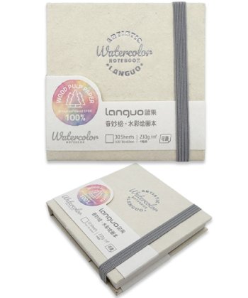 Скетчбук для акварели 80х80мм 30л 230гр 100% целлюлоза "languo" бежевый тв.обл.