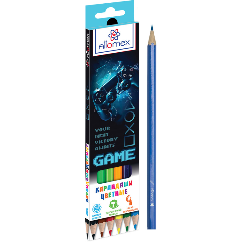 карандаши цветные attomex "game" 6цв. шестигран. Карандаши цветные attomex "game" 6цв. шестигран.