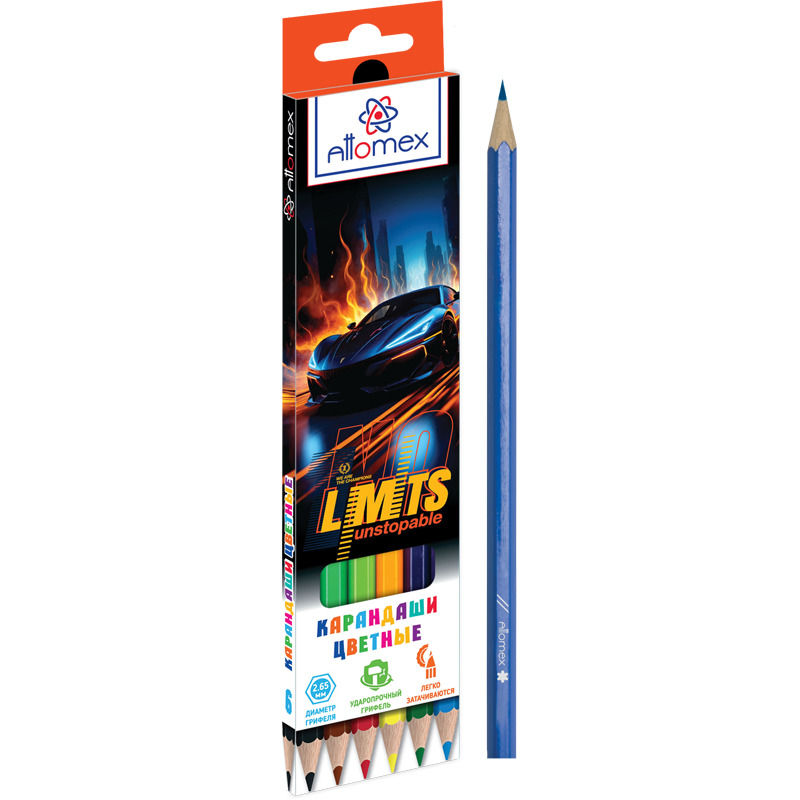 Карандаши цветные attomex "no limits" 6цв. шестигран.