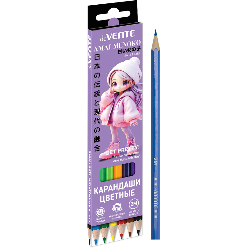 Карандаши цветные devente "amai menoko" 6цв. шестигран.