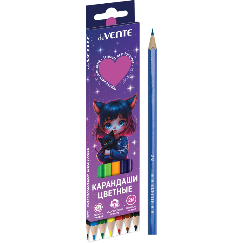Карандаши цветные devente "friends forever" 6цв. шестигран.