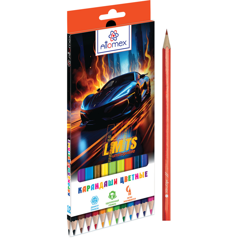Карандаши цветные attomex "no limits" 12цв. шестигран.