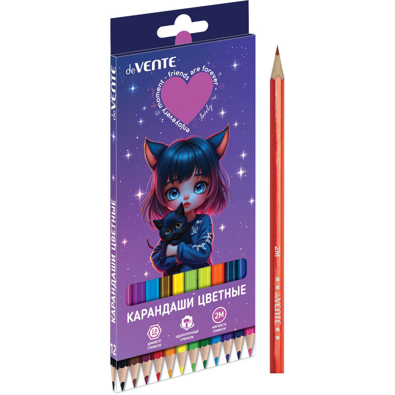 Карандаши цветные devente "friends forever" 12цв. шестигран.