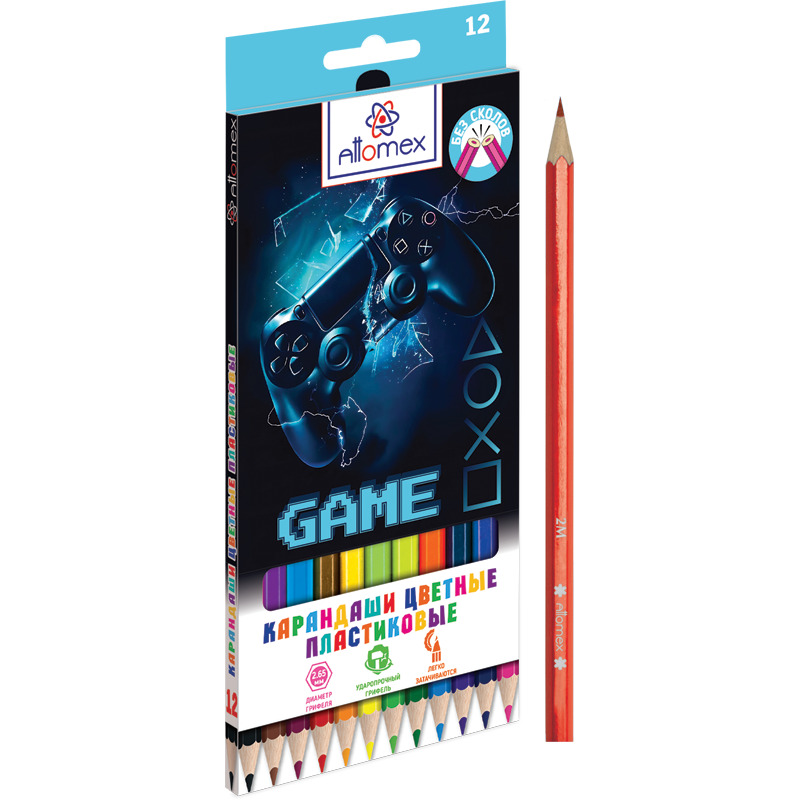 карандаши цветные attomex "game" 12цв. пластик шестигран. Карандаши цветные attomex "game" 12цв. пластик шестигран.