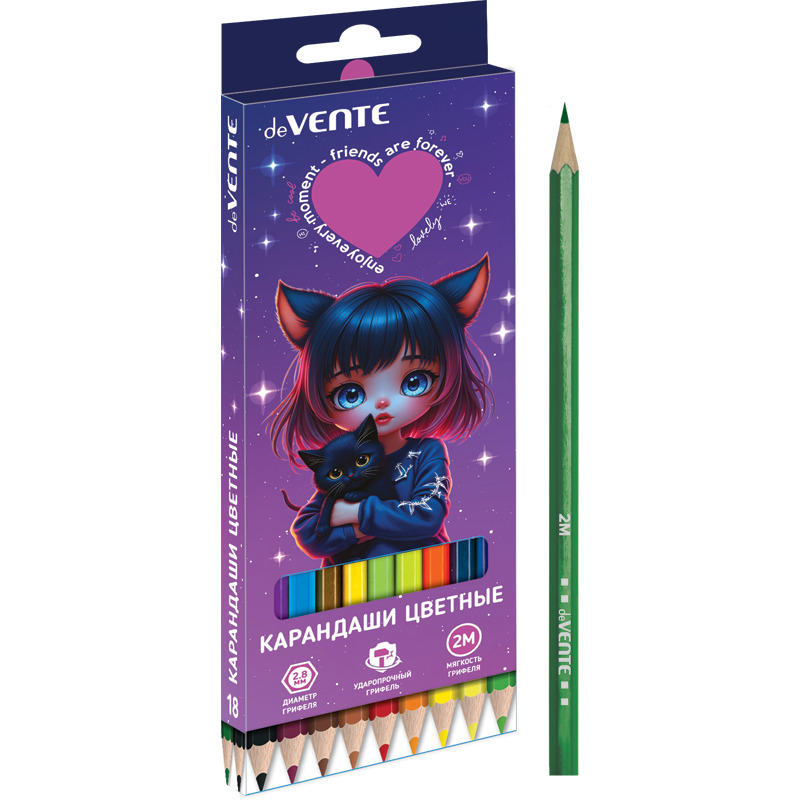 Карандаши цветные devente "friends forever" 18цв. шестигран.