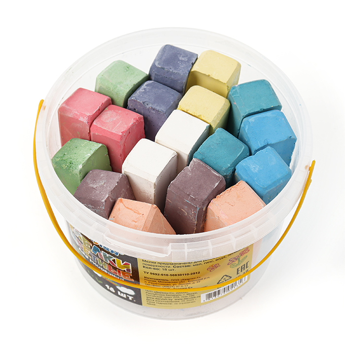 Мел цветной для асфальта darvish 18шт. 9цв. (пластик.ведро)