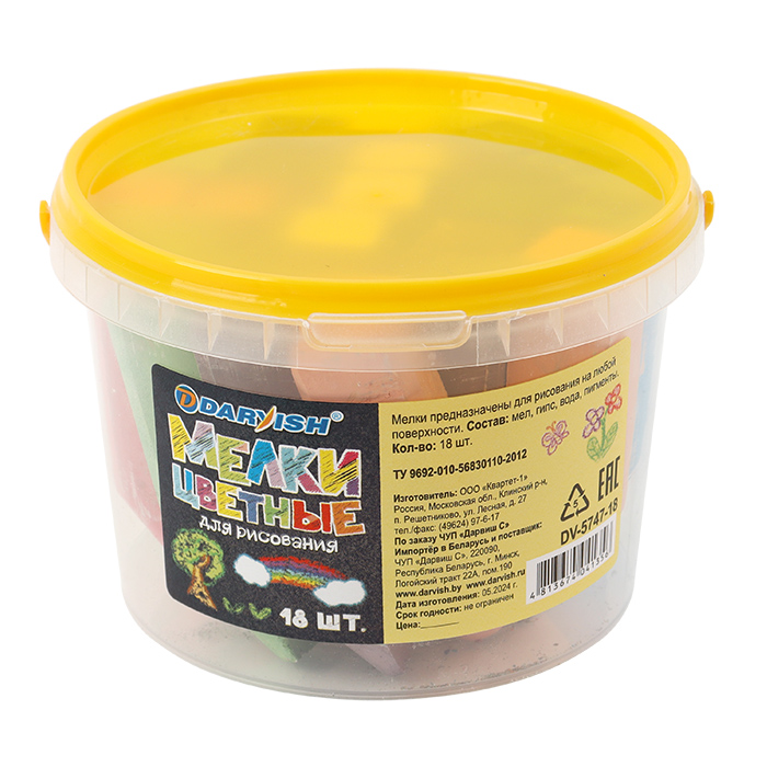 Мел цветной для асфальта darvish 18шт. 9цв. (пластик.ведро)