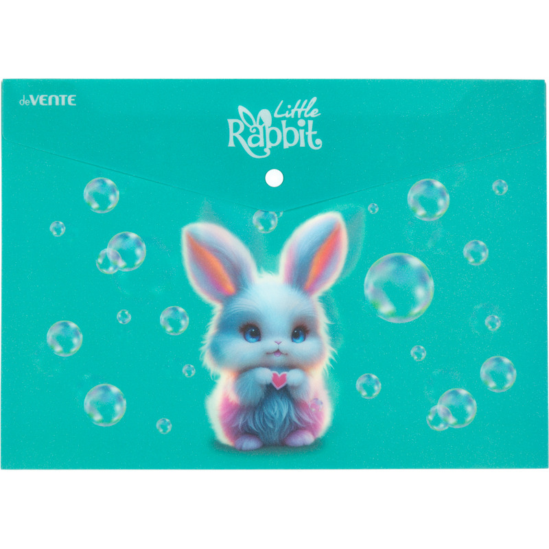 Папка-конверт с кнопк. а4 180мкм devente "little rabbit" полупрозрач. с рис.