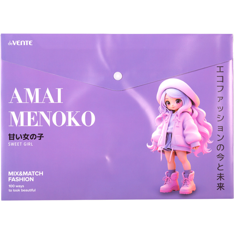 Папка-конверт с кнопк. а4 180мкм devente "amai menoko" непрозрач. с рис.