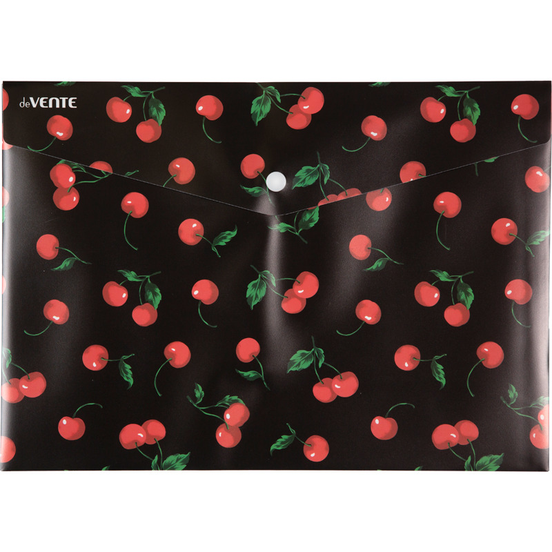 Папка-конверт с кнопк. а4 180мкм devente "very cherry" непрозрач. с рис.