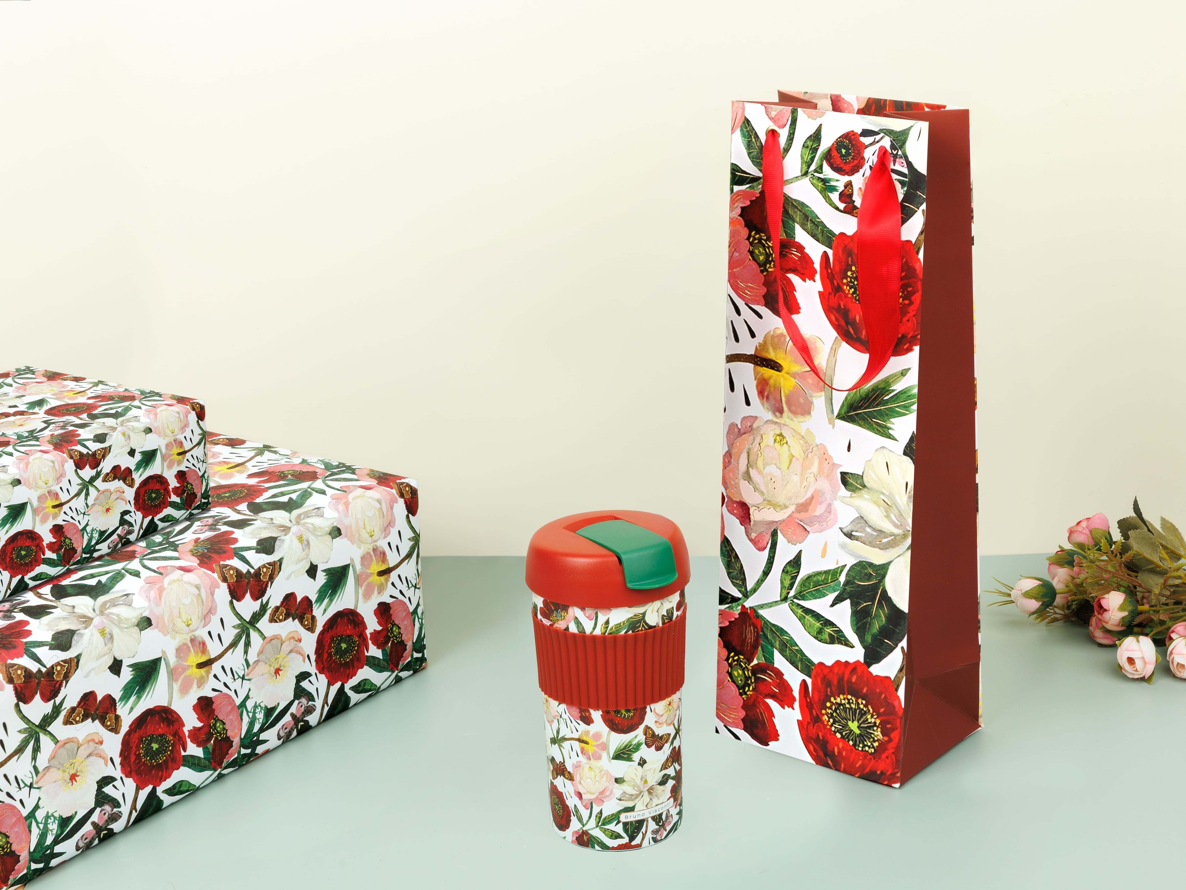 Пакет подарочный под бутылку "flora. пионы" (12х36х9см)