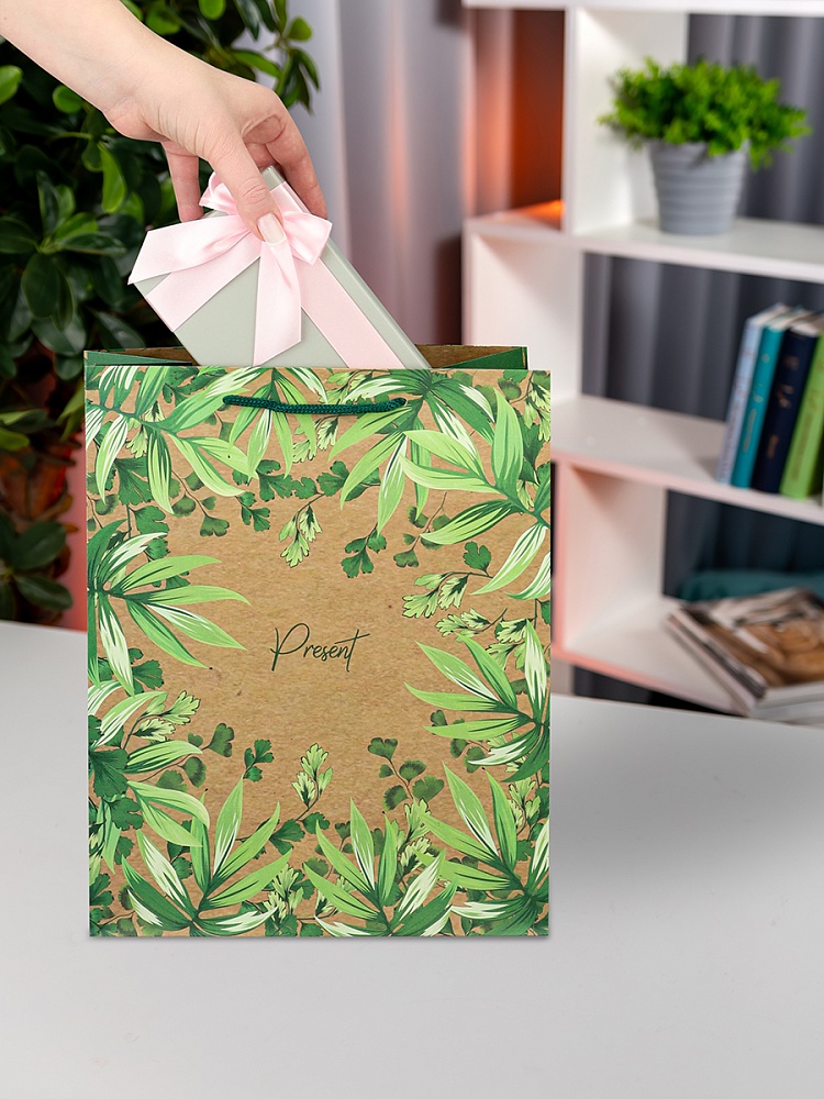 Пакет подарочный крафт "подарок" (26х32х13см)