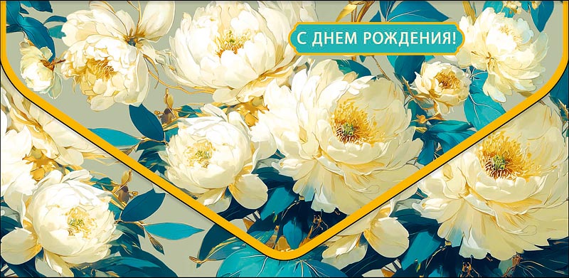 Конверт для денег "с днём рождения!" пионы конгрев лак фольга