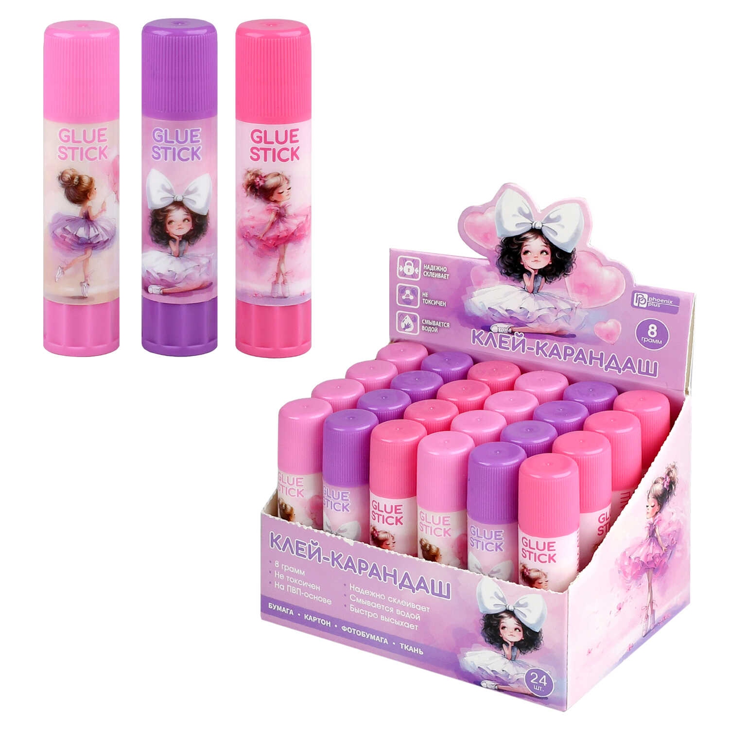 Клей-карандаш феникс+ "балерины" 8г pvp асс-т