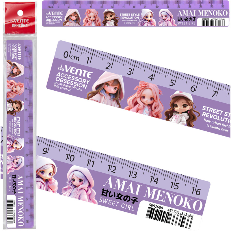 Линейка с рисунком devente "amai menoko" 16см