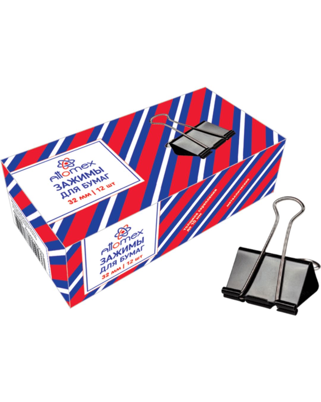 Зажим для бумаг чёрный 32 мм (12шт) attomex