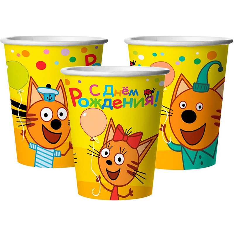 Стакан бумажный "три кота. веселый день рождения" 250мл 6шт