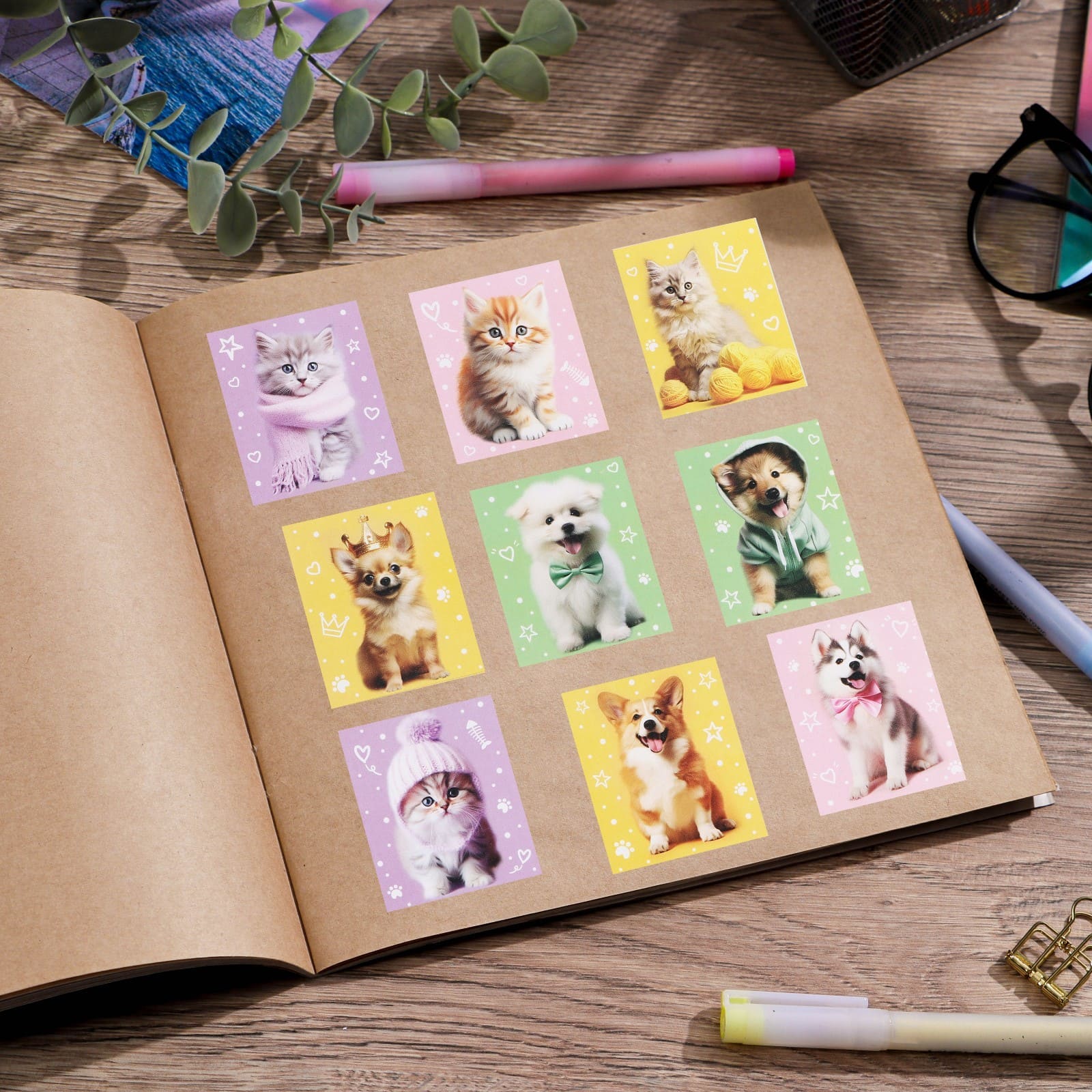 Наклейки "котики и пёсики" 11х15,5см с раскраской