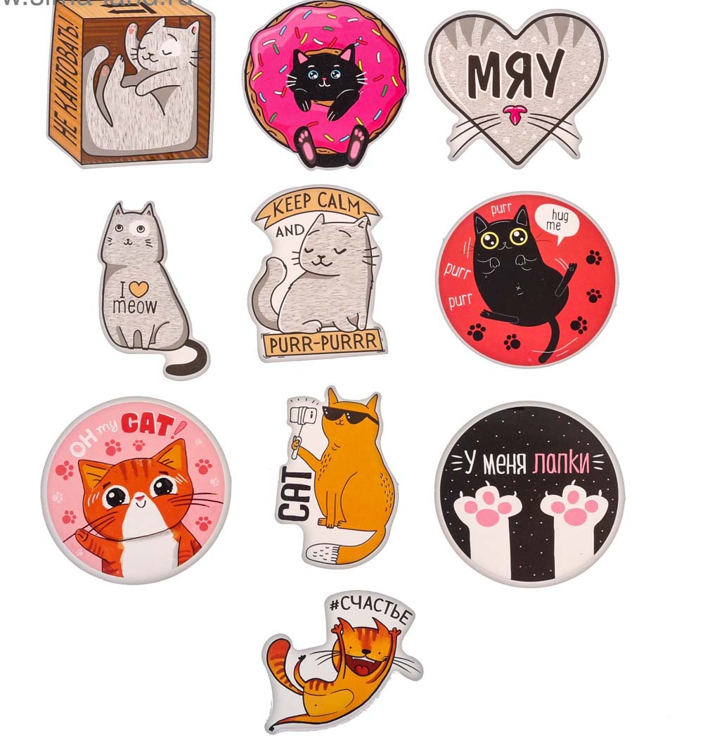 Набор вырубных стикеров "котики" 7х7см
