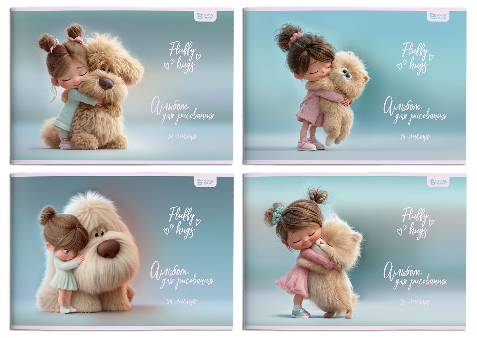 Альбом д/рис. а4 24л.скрепка "девочка и питомцы" (schoolformat) уф-лак,асс-т