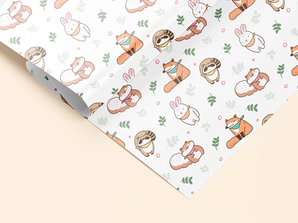 Бумага упаковочная 70х100см "лесные зверьки"