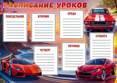 Расписание уроков а4 "красные машины"