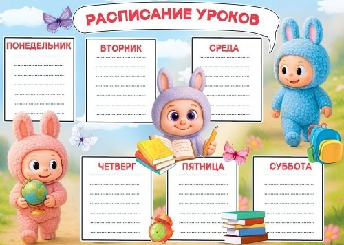 Расписание уроков а4 "милые ушастики"