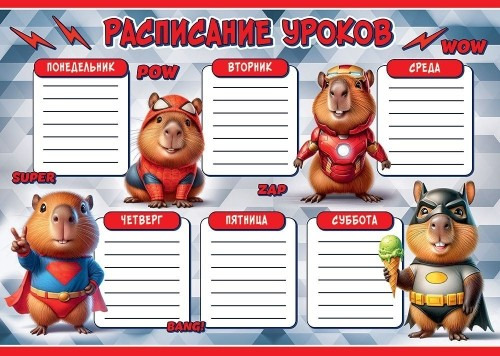 Расписание уроков а4 "капибары-супергерои"