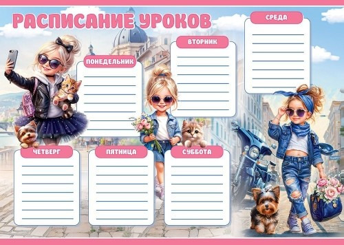 Расписание уроков а4 "девочки с питомцами"
