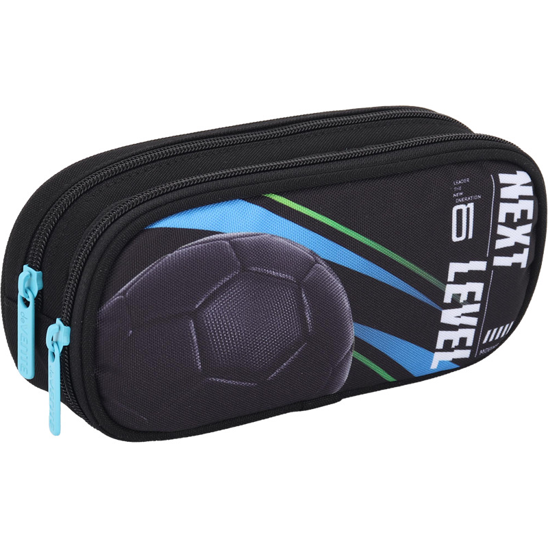 Пенал овал на молнии devente "next level football" чёрный 220х95х70мм 2 отдел.,ткань (откид.планка)