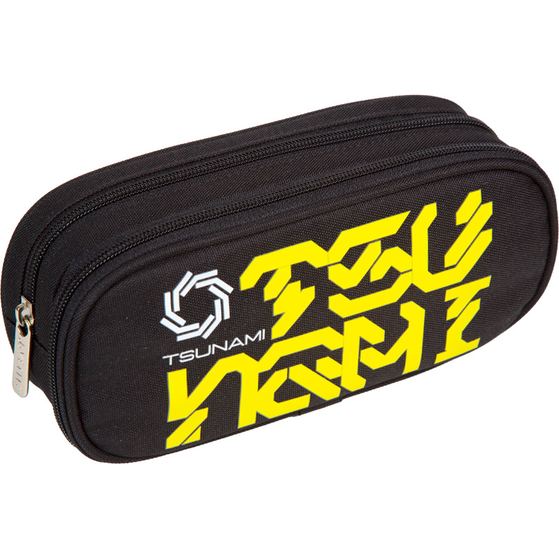 Пенал овал на молнии devente "tsunami" чёрный 220х95х70мм 2 отдел.,ткань (откид.планка)