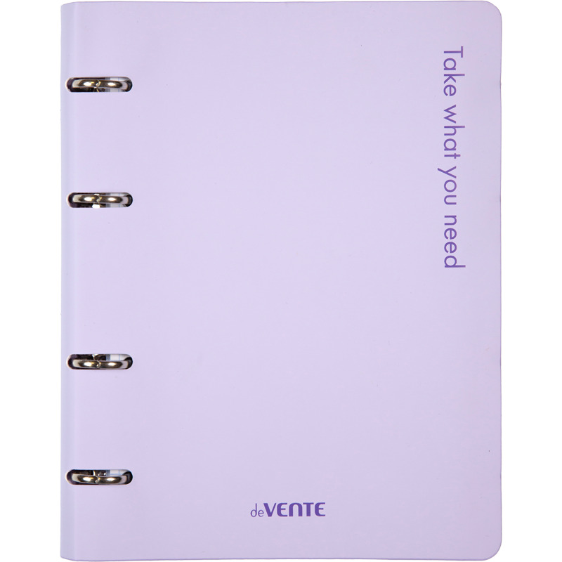 Тетрадь на кольцах 80л. кл. интегр.обл. "take what you need" сиреневая (devente) шелкограф.,кож.зам.