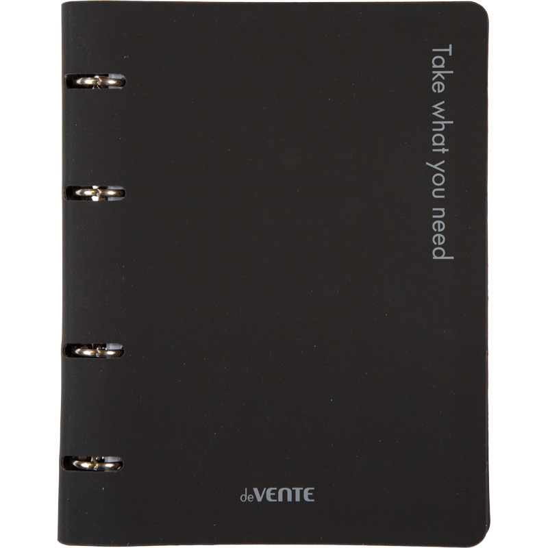 Тетрадь на кольцах 80л. кл. интегр.обл. "take what you need" чёрная (devente) шелкограф.,кож.зам.