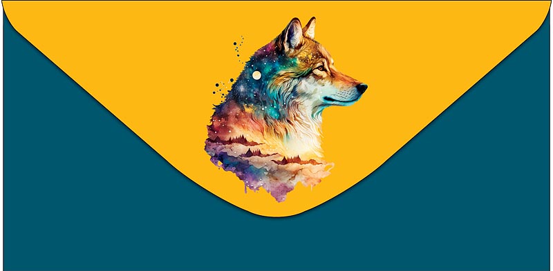 Конверт для денег "волк" фольга текст