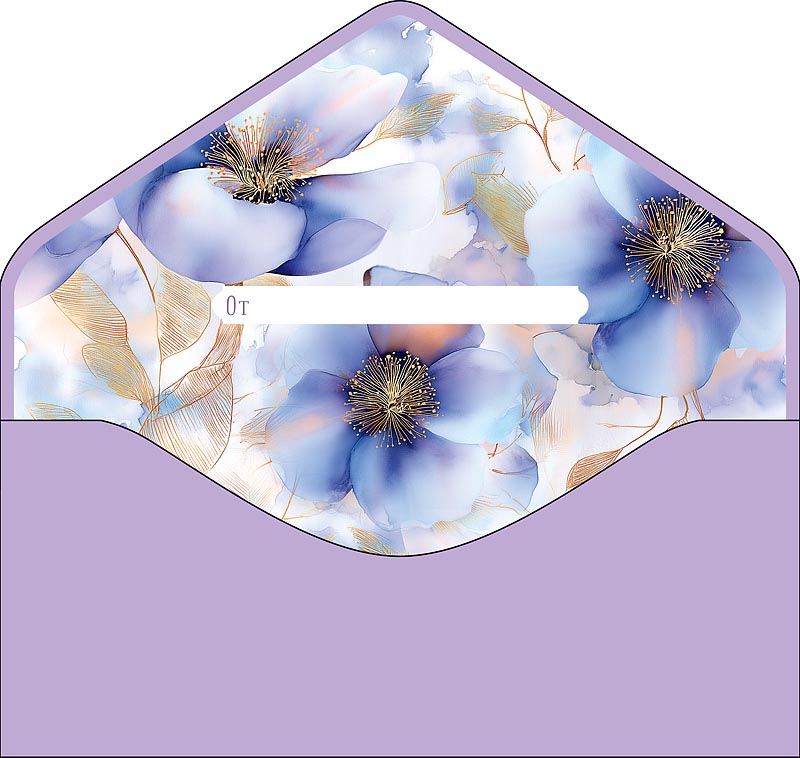 Конверт для денег "цветы" софт тач фольга