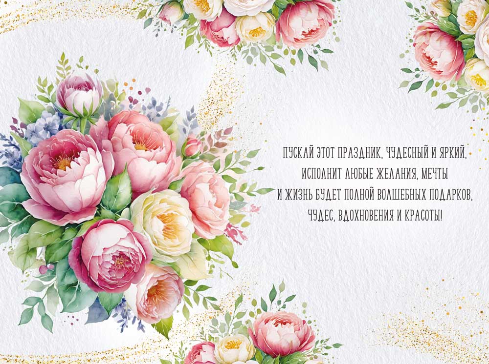 Открытка а5 "с днём рождения!" цветы текст